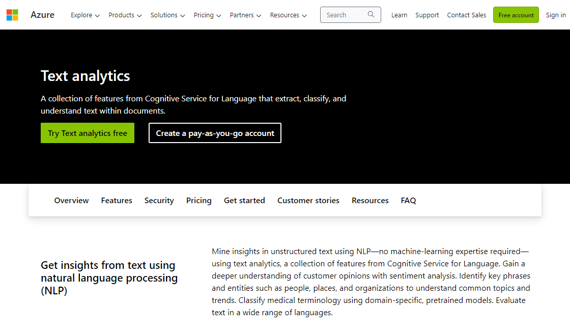 Azure Cognitive Services Text Analytics