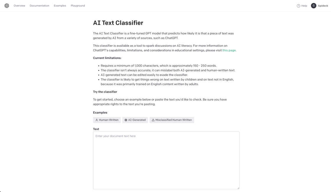 OpenAI AI Text Classifier