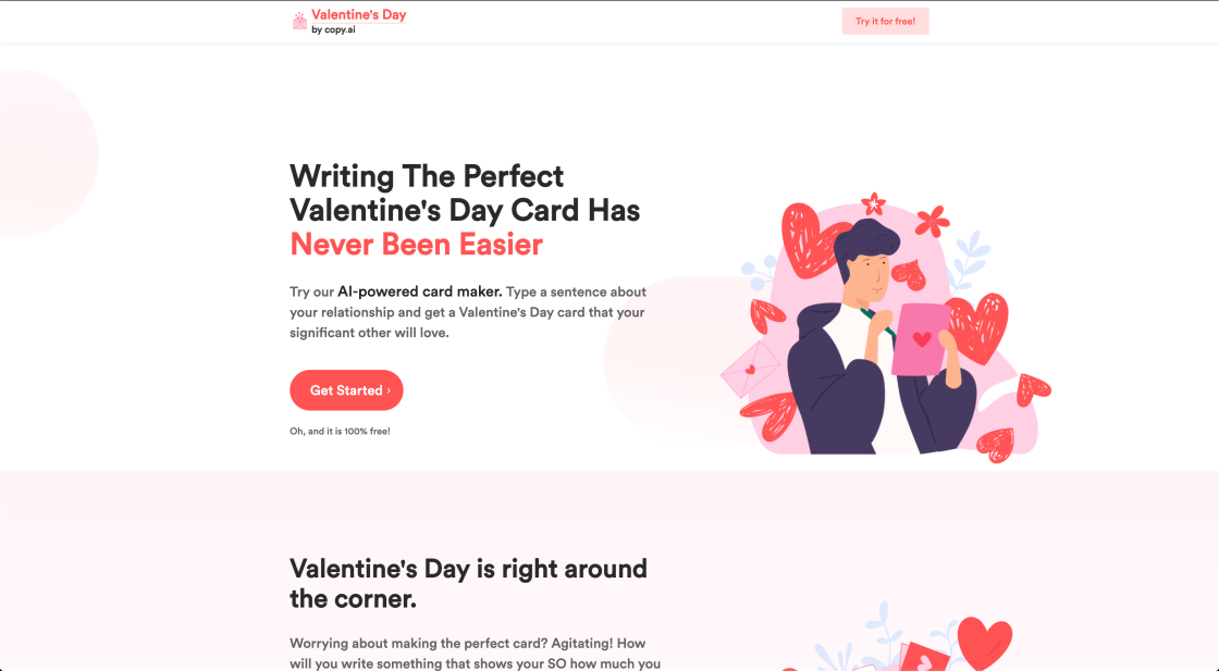 Valentine's Day Card Writer By CopyAI