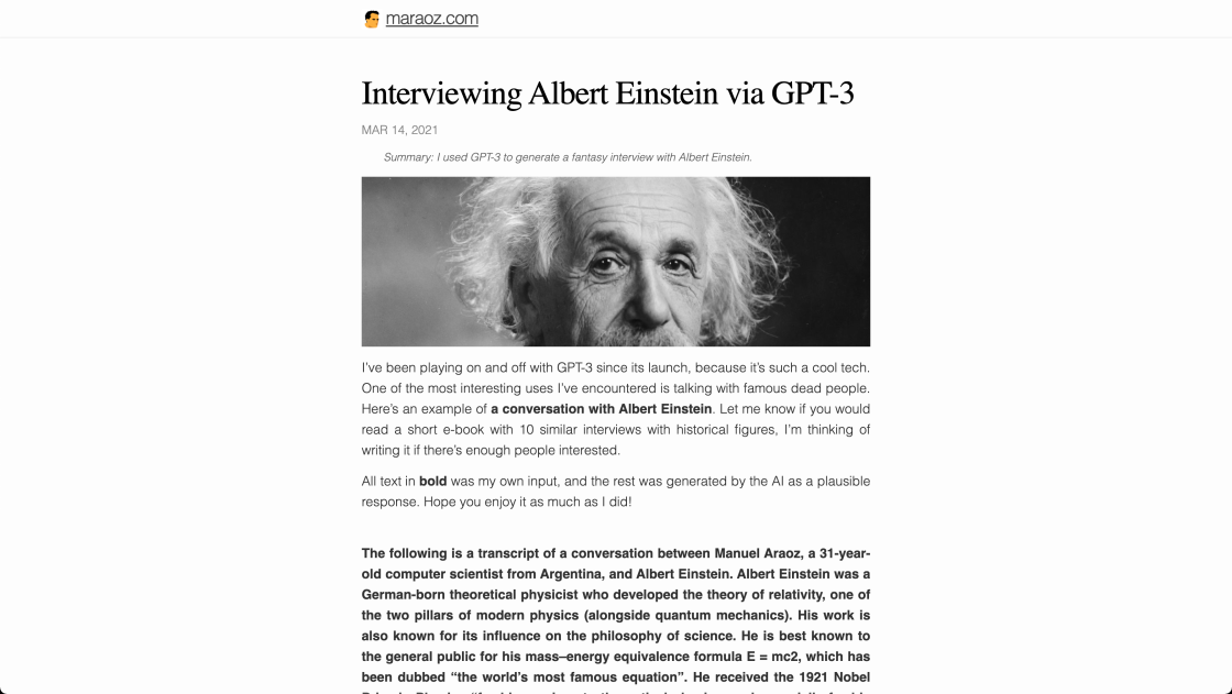 Interviewing Albert Einstein Via GPT-3